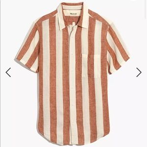 Madewell mens linen short sleeve perfect shirt in Watkins stripe medium